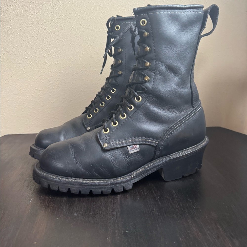 Black Leather Combat Boots